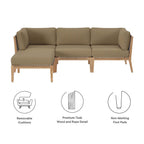 EEI-6121 Clearwater 4-Piece Outdoor Patio Teak Wood Sectional Sofa by Modway