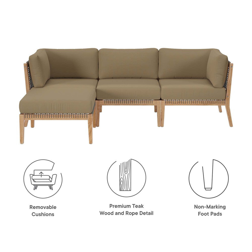 EEI-6121 Clearwater 4-Piece Outdoor Patio Teak Wood Sectional Sofa by Modway