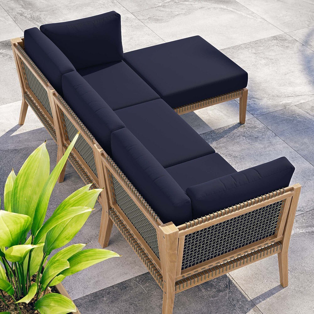 EEI-6121 Clearwater 4-Piece Outdoor Patio Teak Wood Sectional Sofa by Modway