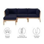 EEI-6121 Clearwater 4-Piece Outdoor Patio Teak Wood Sectional Sofa by Modway