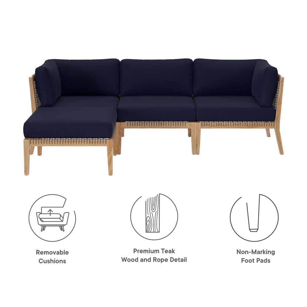 EEI-6121 Clearwater 4-Piece Outdoor Patio Teak Wood Sectional Sofa by Modway