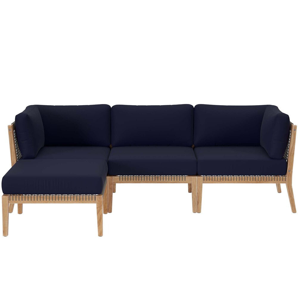 EEI-6121 Clearwater 4-Piece Outdoor Patio Teak Wood Sectional Sofa by Modway