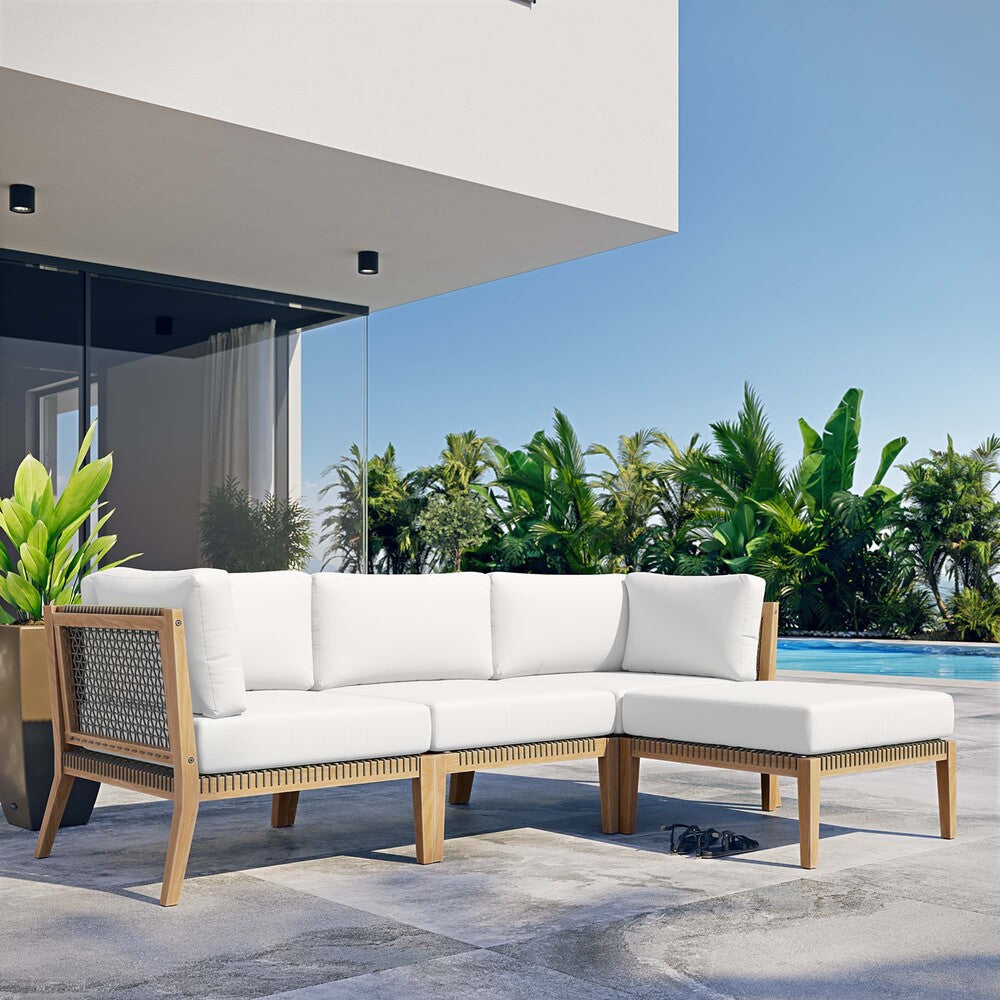 EEI-6121 Clearwater 4-Piece Outdoor Patio Teak Wood Sectional Sofa by Modway