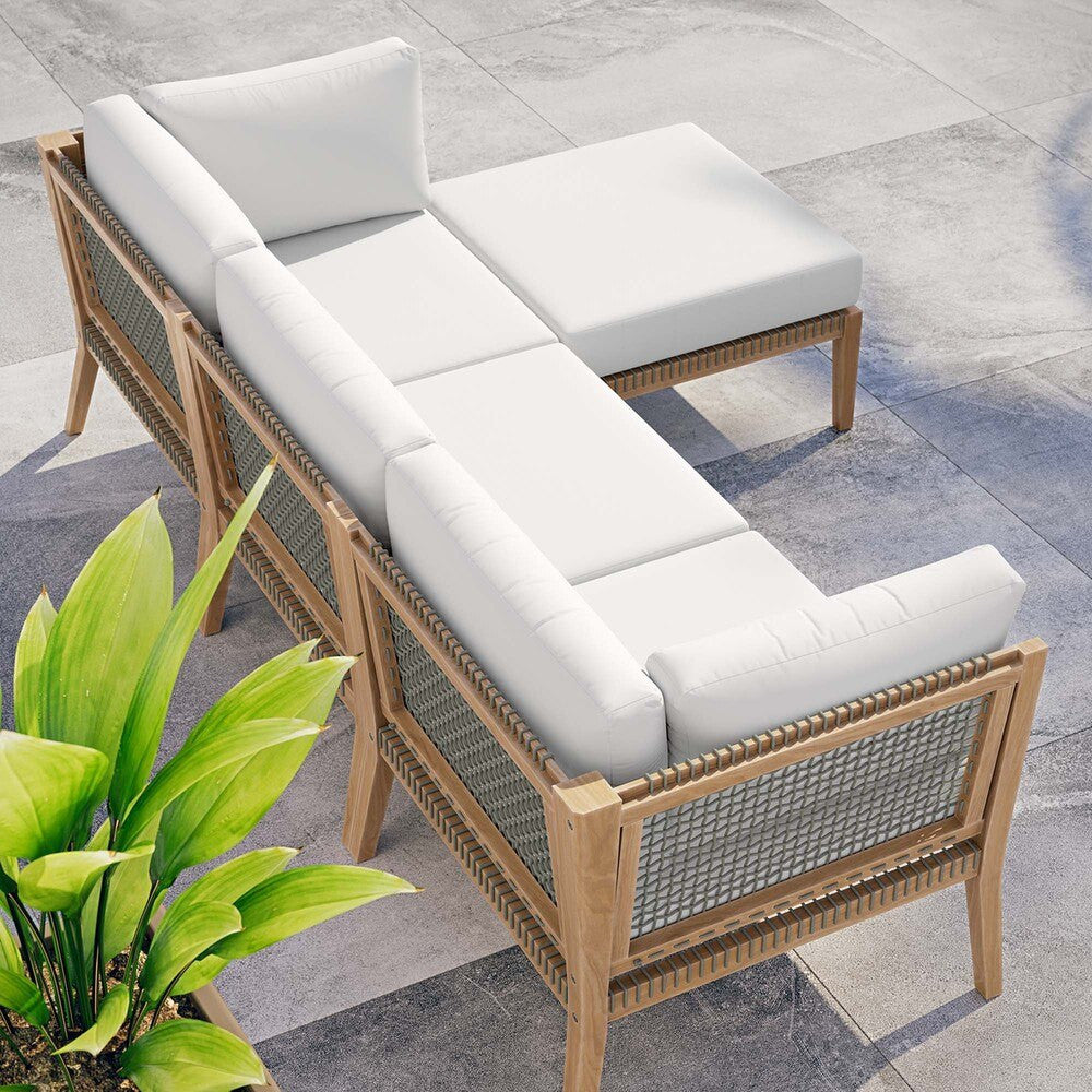 EEI-6121 Clearwater 4-Piece Outdoor Patio Teak Wood Sectional Sofa by Modway