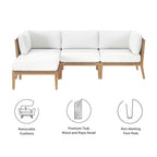 EEI-6121 Clearwater 4-Piece Outdoor Patio Teak Wood Sectional Sofa by Modway