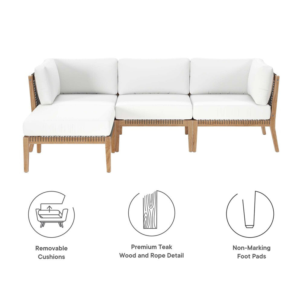 EEI-6121 Clearwater 4-Piece Outdoor Patio Teak Wood Sectional Sofa by Modway