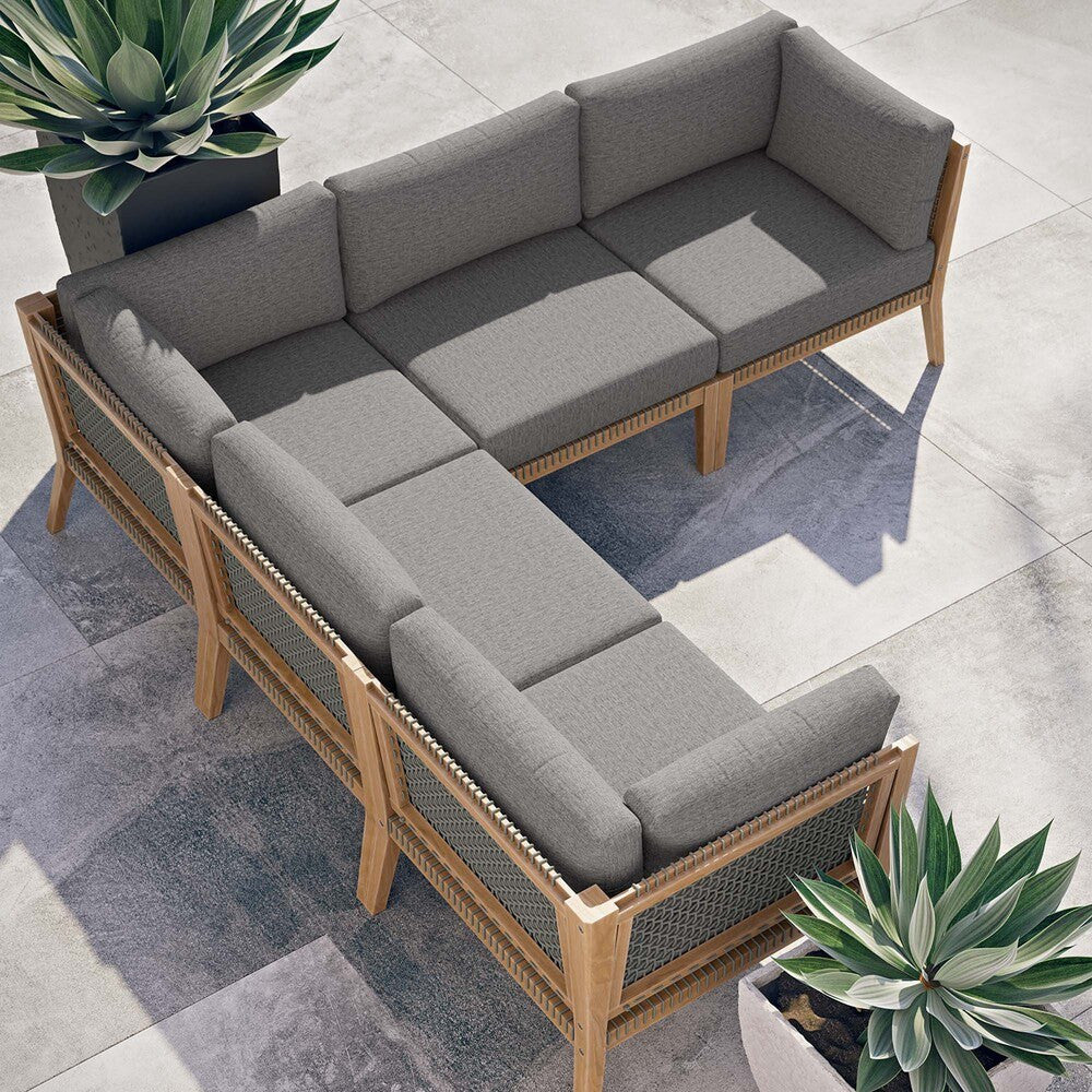 EEI-6123 Clearwater 5-Piece Outdoor Patio Teak Wood Sectional Sofa by Modway