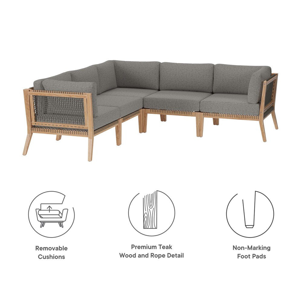 EEI-6123 Clearwater 5-Piece Outdoor Patio Teak Wood Sectional Sofa by Modway