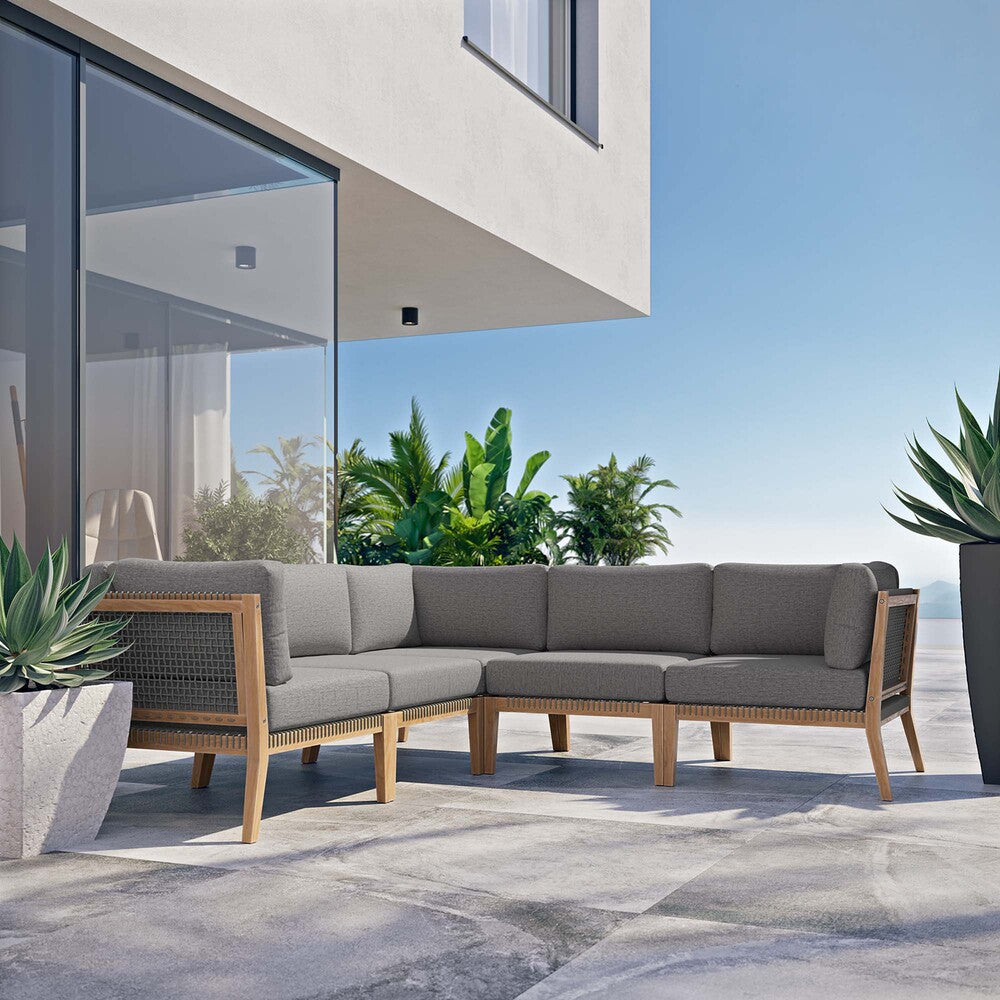 EEI-6123 Clearwater 5-Piece Outdoor Patio Teak Wood Sectional Sofa by Modway