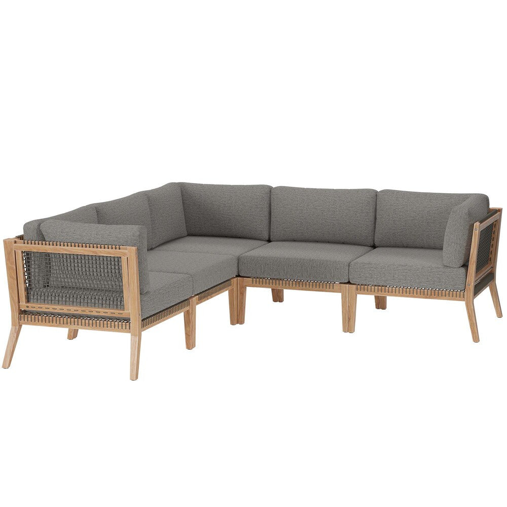 EEI-6123 Clearwater 5-Piece Outdoor Patio Teak Wood Sectional Sofa by Modway