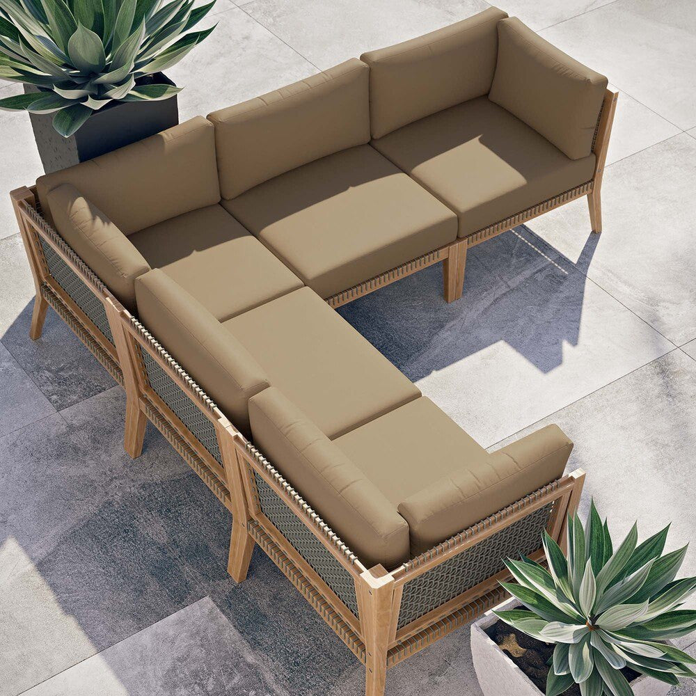 EEI-6123 Clearwater 5-Piece Outdoor Patio Teak Wood Sectional Sofa by Modway