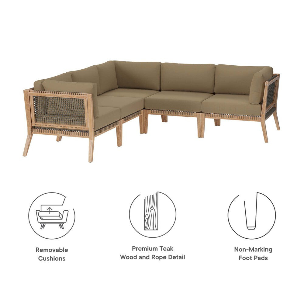 EEI-6123 Clearwater 5-Piece Outdoor Patio Teak Wood Sectional Sofa by Modway