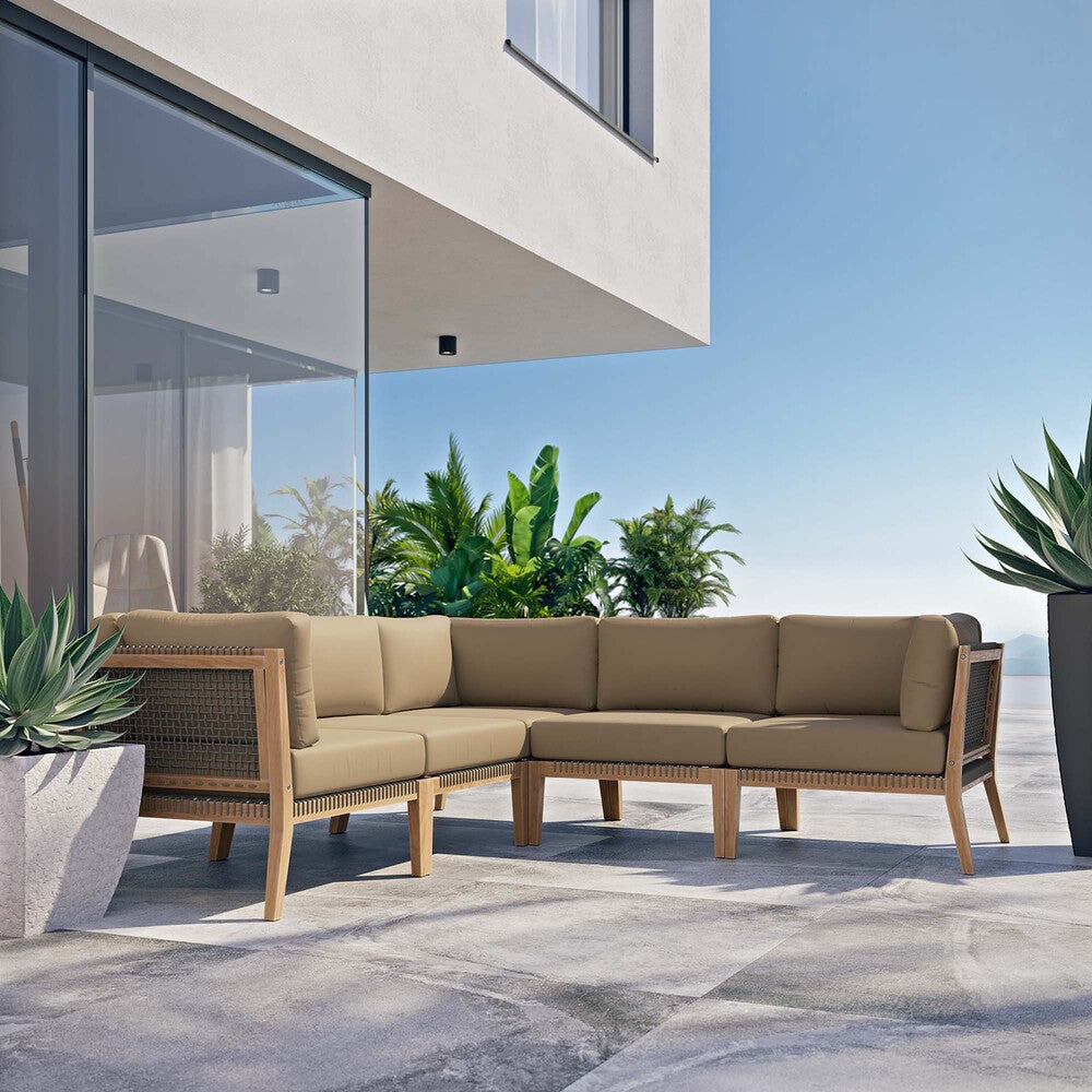EEI-6123 Clearwater 5-Piece Outdoor Patio Teak Wood Sectional Sofa by Modway