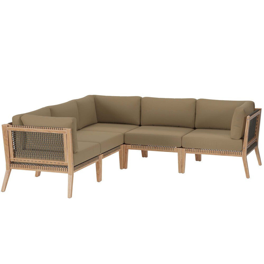 EEI-6123 Clearwater 5-Piece Outdoor Patio Teak Wood Sectional Sofa by Modway