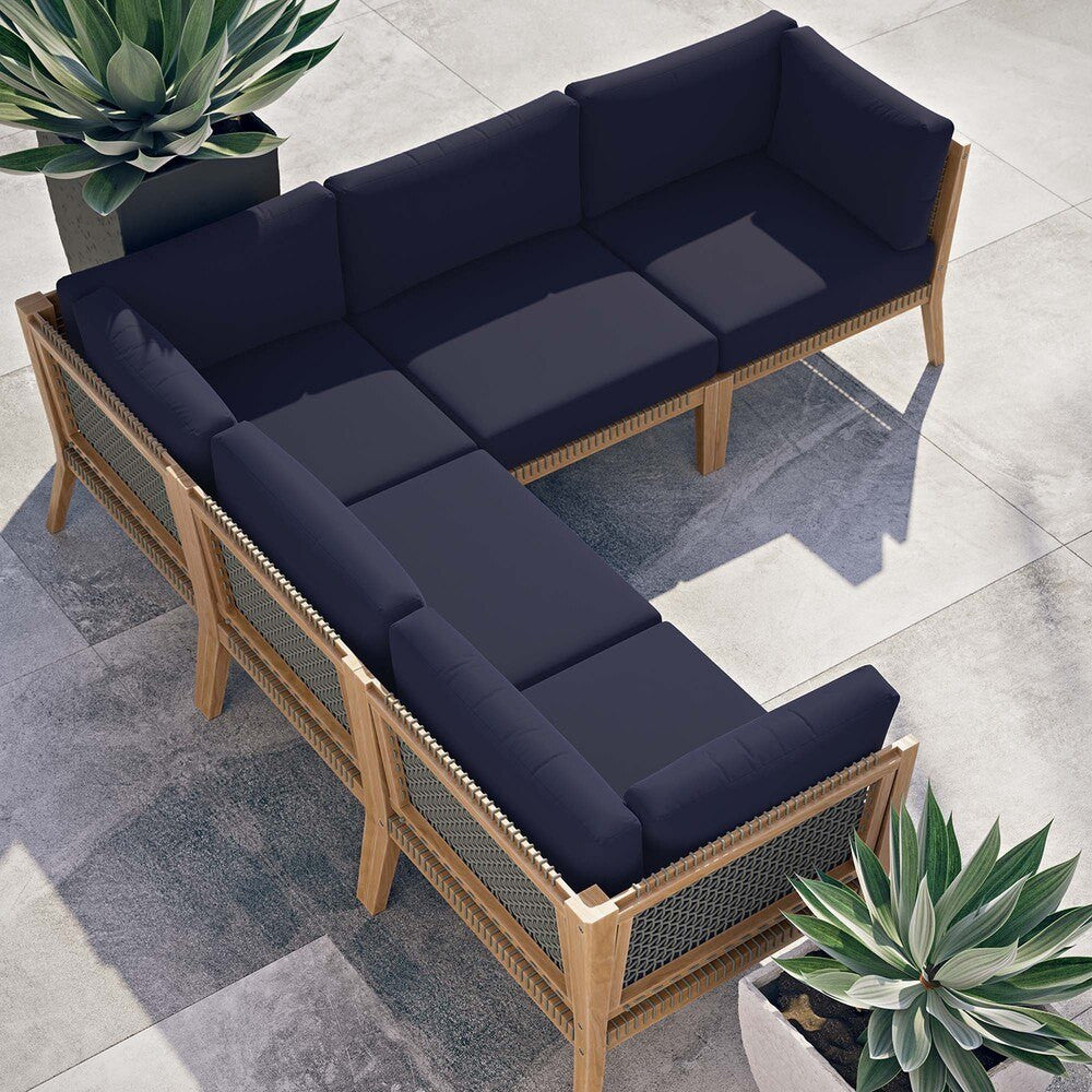 EEI-6123 Clearwater 5-Piece Outdoor Patio Teak Wood Sectional Sofa by Modway