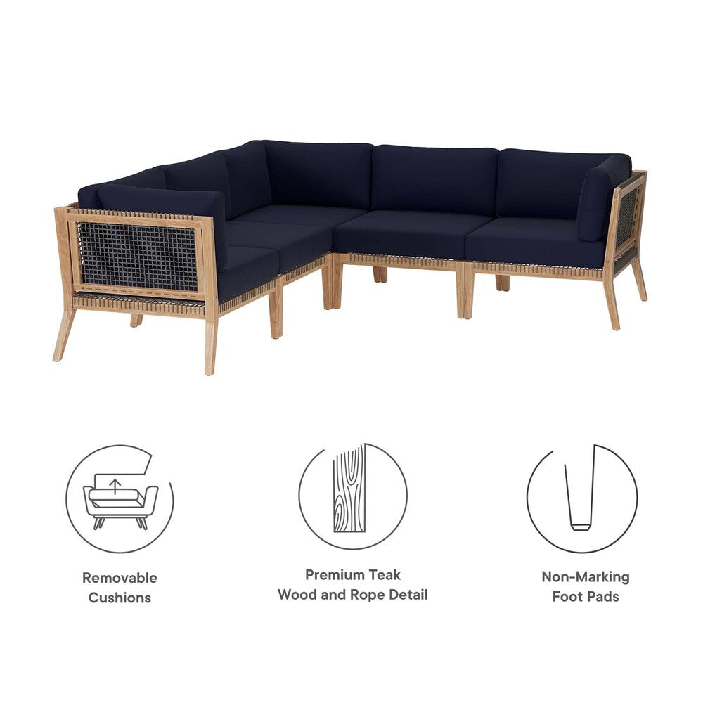 EEI-6123 Clearwater 5-Piece Outdoor Patio Teak Wood Sectional Sofa by Modway