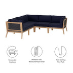 EEI-6123 Clearwater 5-Piece Outdoor Patio Teak Wood Sectional Sofa by Modway