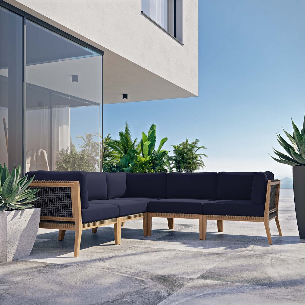 EEI-6123 Clearwater 5-Piece Outdoor Patio Teak Wood Sectional Sofa by Modway