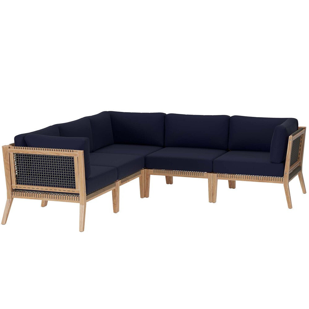 EEI-6123 Clearwater 5-Piece Outdoor Patio Teak Wood Sectional Sofa by Modway