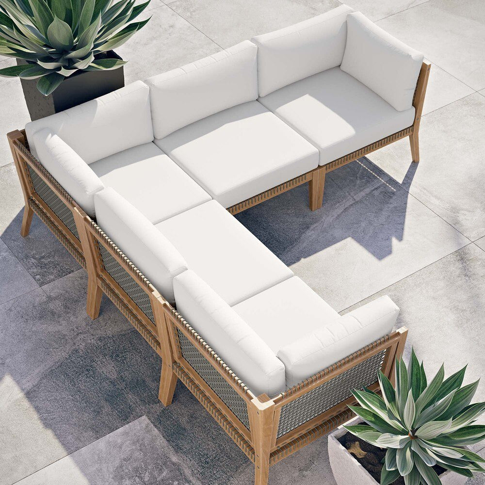 EEI-6123 Clearwater 5-Piece Outdoor Patio Teak Wood Sectional Sofa by Modway