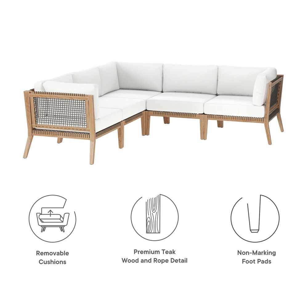 EEI-6123 Clearwater 5-Piece Outdoor Patio Teak Wood Sectional Sofa by Modway
