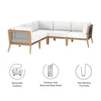 EEI-6123 Clearwater 5-Piece Outdoor Patio Teak Wood Sectional Sofa by Modway