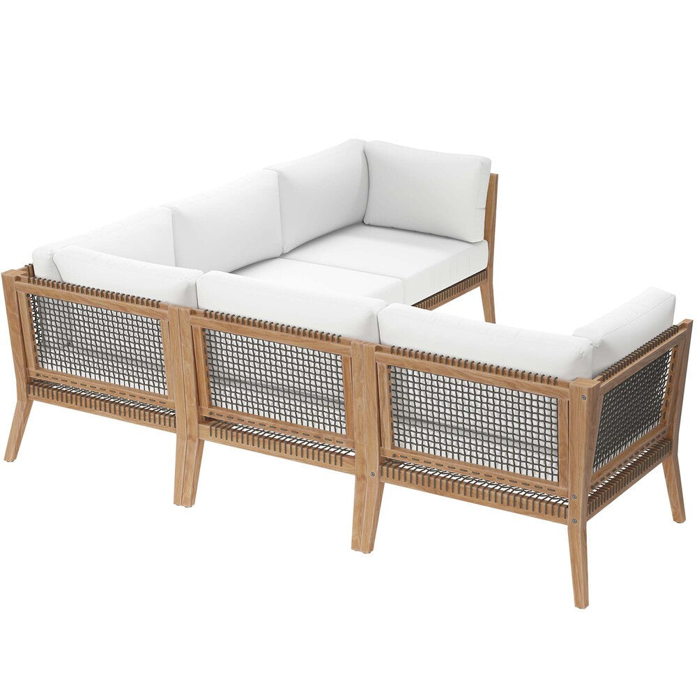 EEI-6123 Clearwater 5-Piece Outdoor Patio Teak Wood Sectional Sofa by Modway