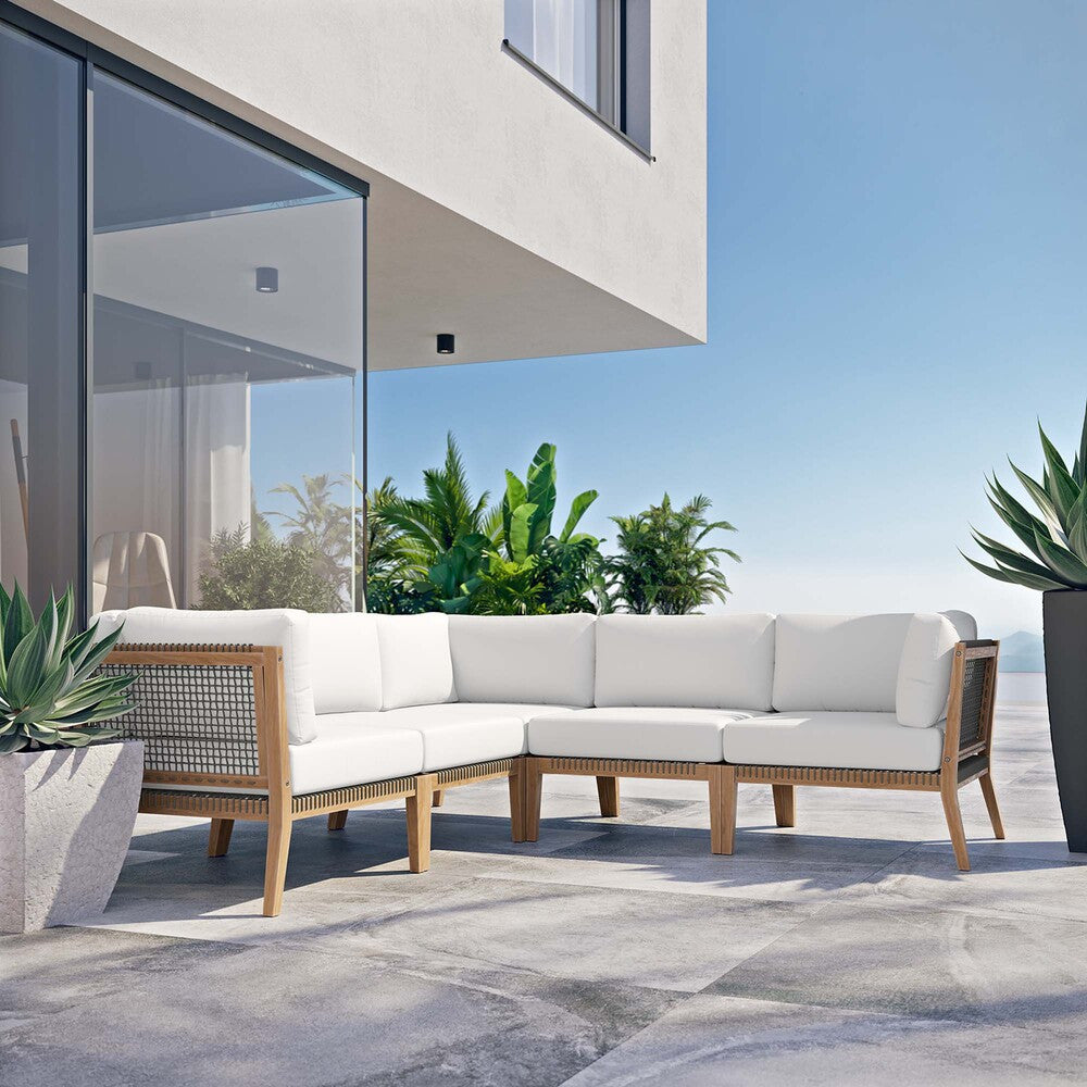 EEI-6123 Clearwater 5-Piece Outdoor Patio Teak Wood Sectional Sofa by Modway