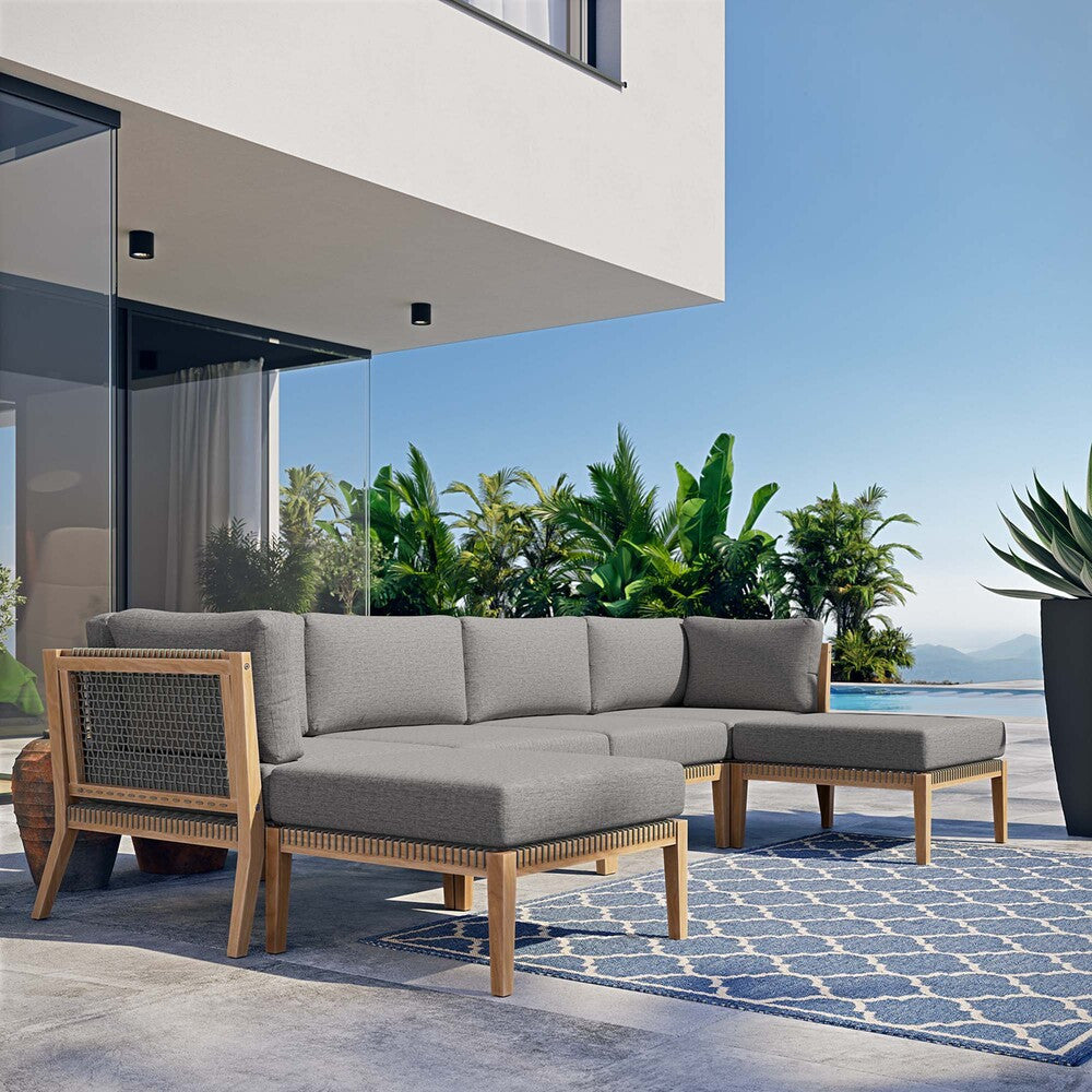 EEI-6122 Clearwater 6-Piece Outdoor Patio Teak Wood Sectional Sofa by Modway