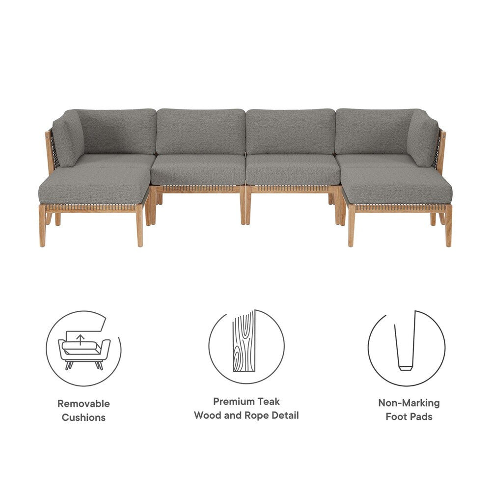 EEI-6122 Clearwater 6-Piece Outdoor Patio Teak Wood Sectional Sofa by Modway