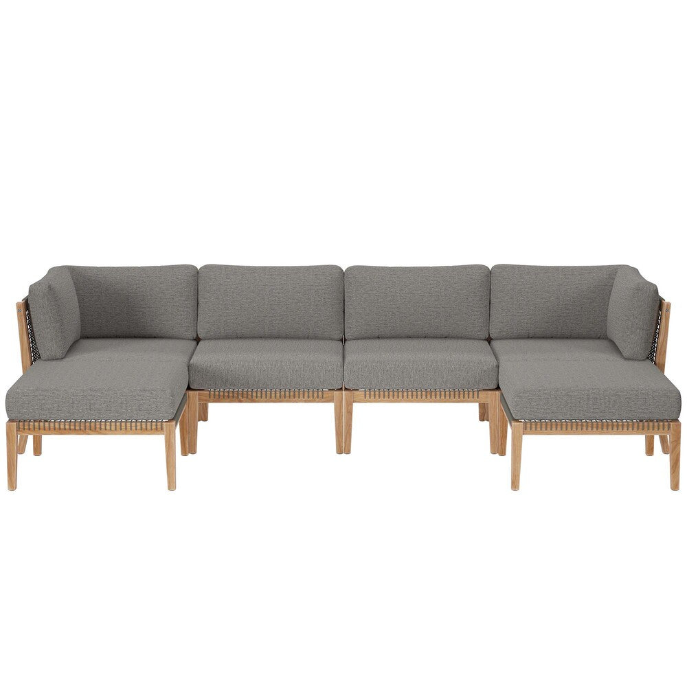 EEI-6122 Clearwater 6-Piece Outdoor Patio Teak Wood Sectional Sofa by Modway