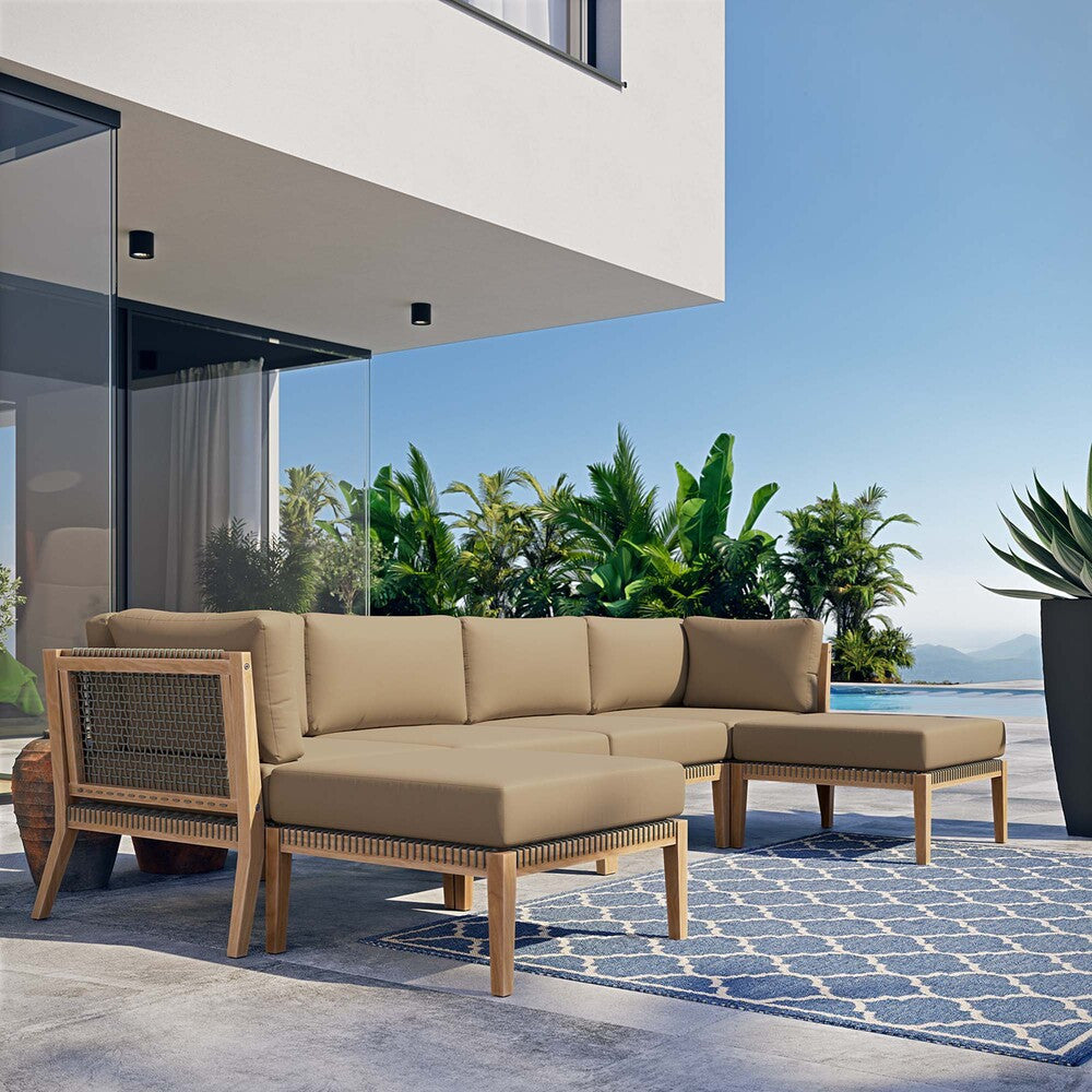 EEI-6122 Clearwater 6-Piece Outdoor Patio Teak Wood Sectional Sofa by Modway