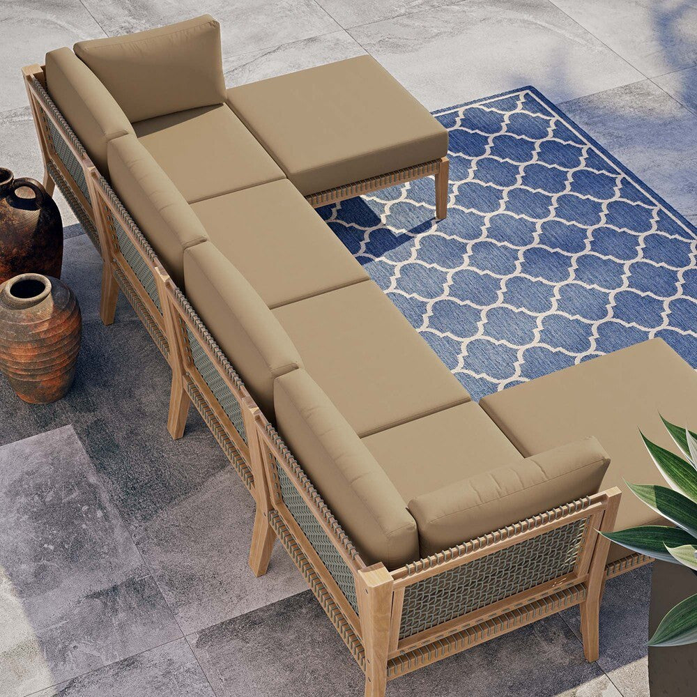 EEI-6122 Clearwater 6-Piece Outdoor Patio Teak Wood Sectional Sofa by Modway