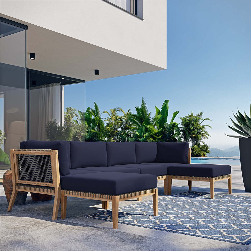 EEI-6122 Clearwater 6-Piece Outdoor Patio Teak Wood Sectional Sofa by Modway