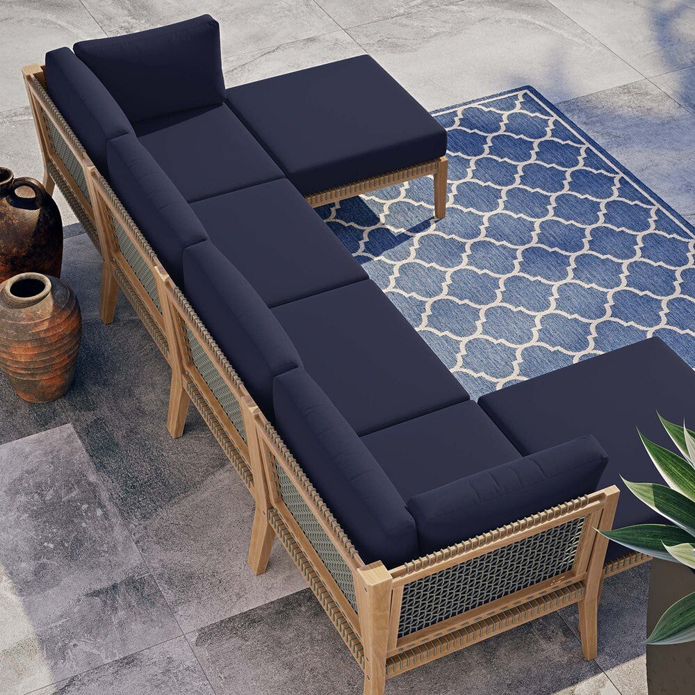 EEI-6122 Clearwater 6-Piece Outdoor Patio Teak Wood Sectional Sofa by Modway