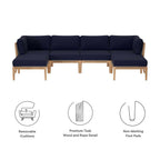 EEI-6122 Clearwater 6-Piece Outdoor Patio Teak Wood Sectional Sofa by Modway