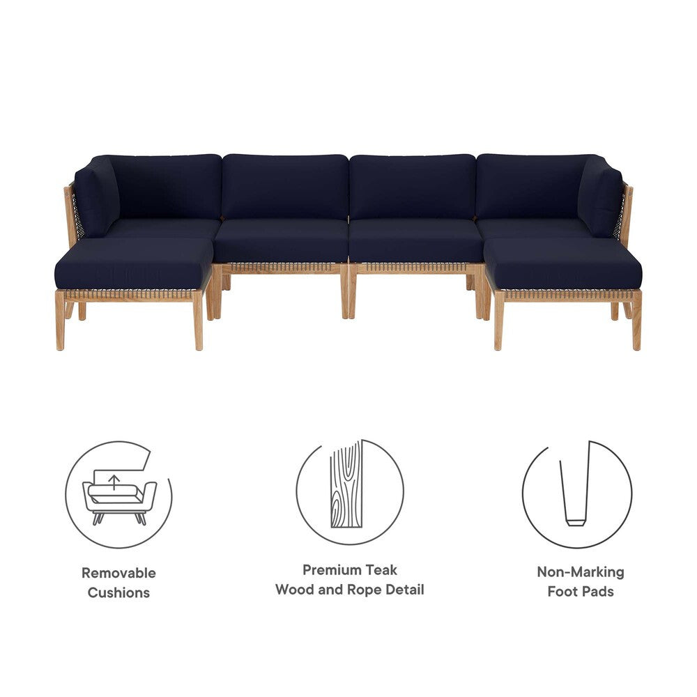 EEI-6122 Clearwater 6-Piece Outdoor Patio Teak Wood Sectional Sofa by Modway