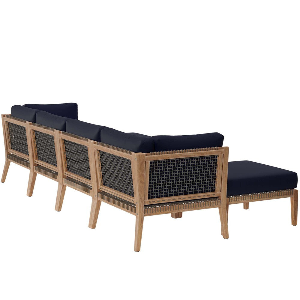 EEI-6122 Clearwater 6-Piece Outdoor Patio Teak Wood Sectional Sofa by Modway