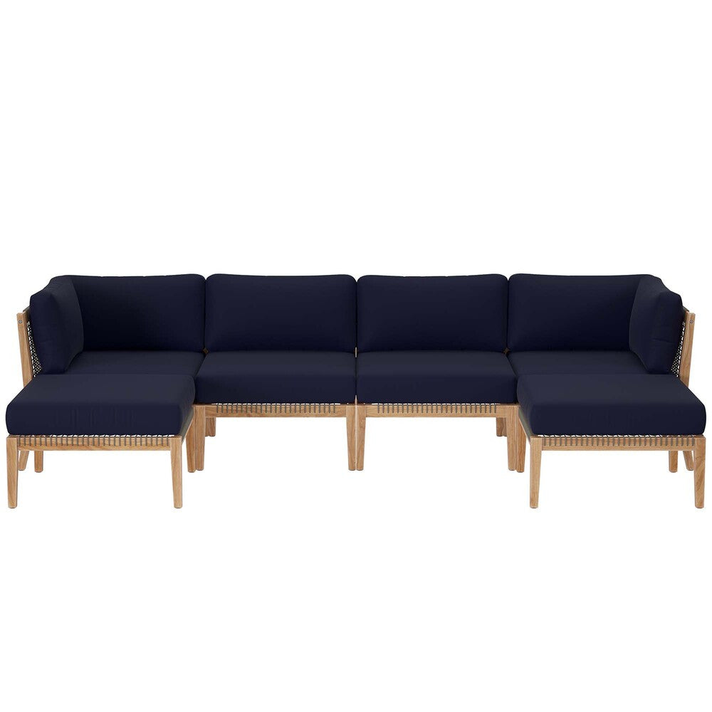 EEI-6122 Clearwater 6-Piece Outdoor Patio Teak Wood Sectional Sofa by Modway