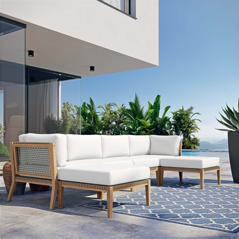EEI-6122 Clearwater 6-Piece Outdoor Patio Teak Wood Sectional Sofa by Modway