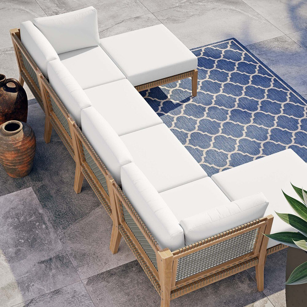 EEI-6122 Clearwater 6-Piece Outdoor Patio Teak Wood Sectional Sofa by Modway