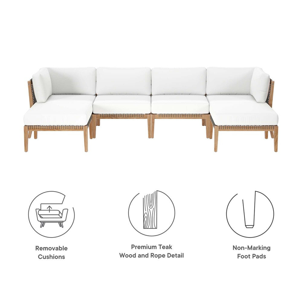 EEI-6122 Clearwater 6-Piece Outdoor Patio Teak Wood Sectional Sofa by Modway