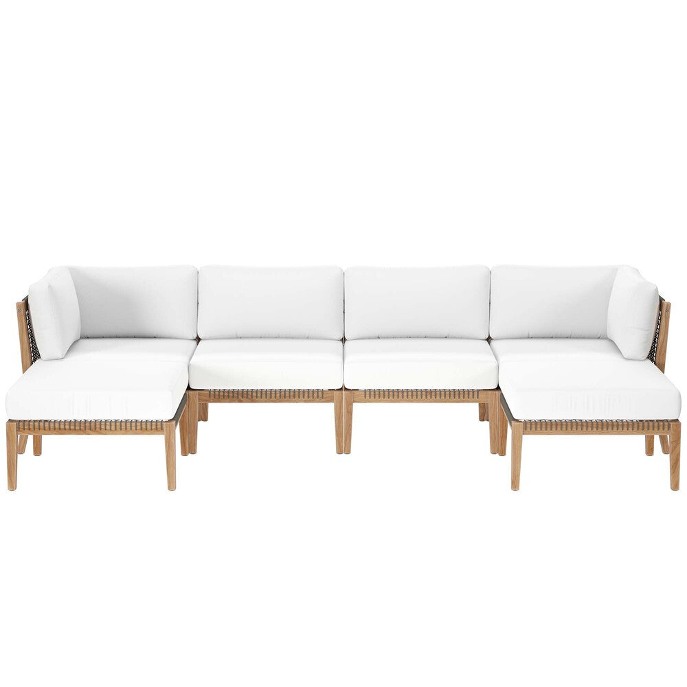 EEI-6122 Clearwater 6-Piece Outdoor Patio Teak Wood Sectional Sofa by Modway