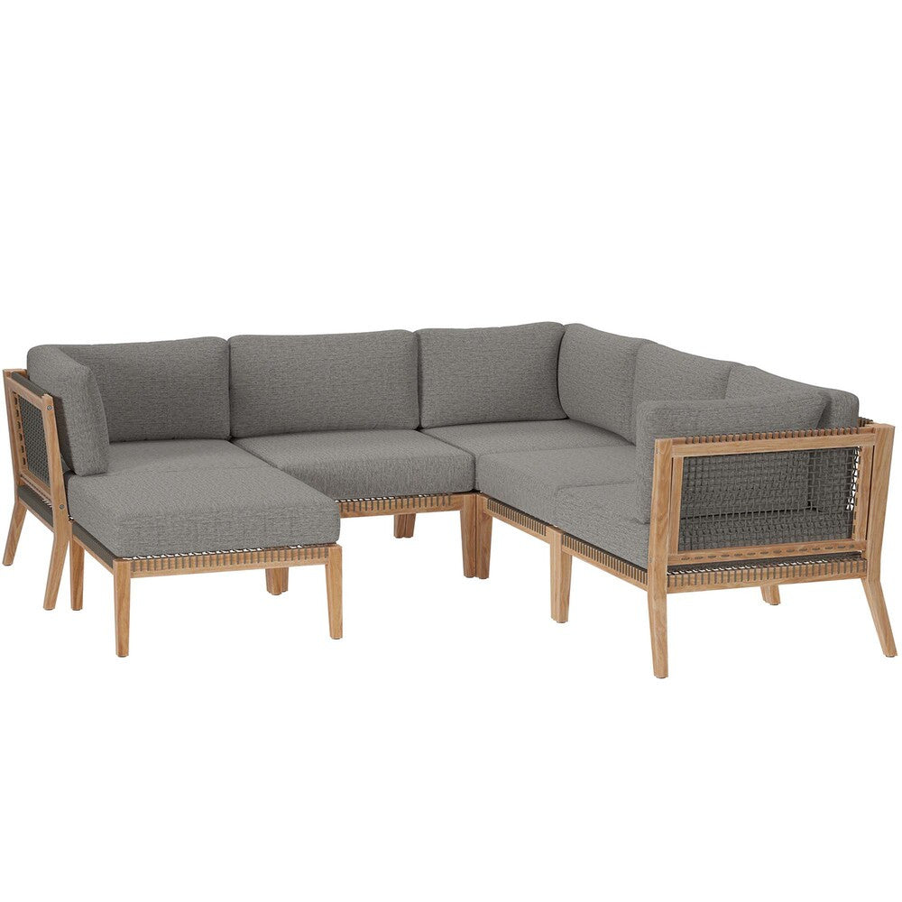 EEI-6124 Clearwater 6-Piece Outdoor Patio Teak Wood Sectional Sofa by Modway