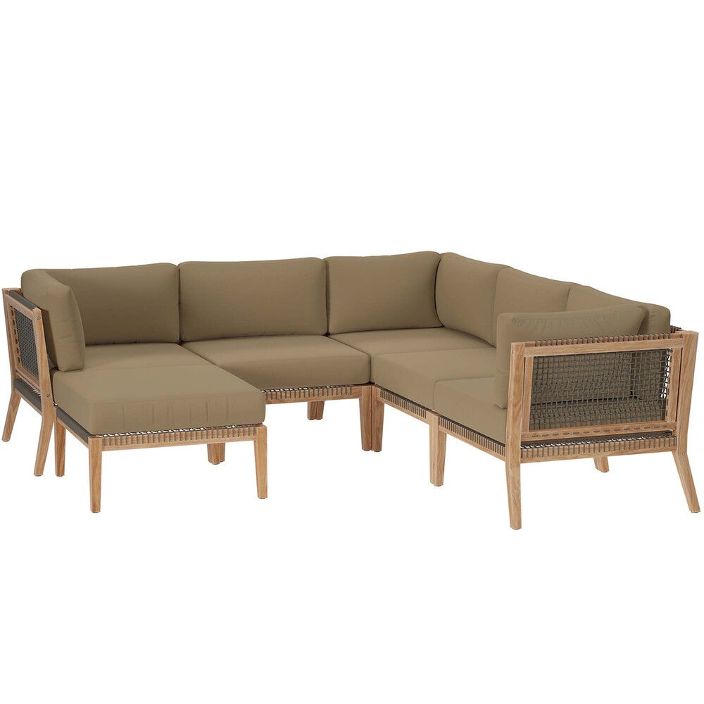 EEI-6124 Clearwater 6-Piece Outdoor Patio Teak Wood Sectional Sofa by Modway