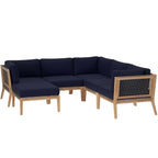 EEI-6124 Clearwater 6-Piece Outdoor Patio Teak Wood Sectional Sofa by Modway