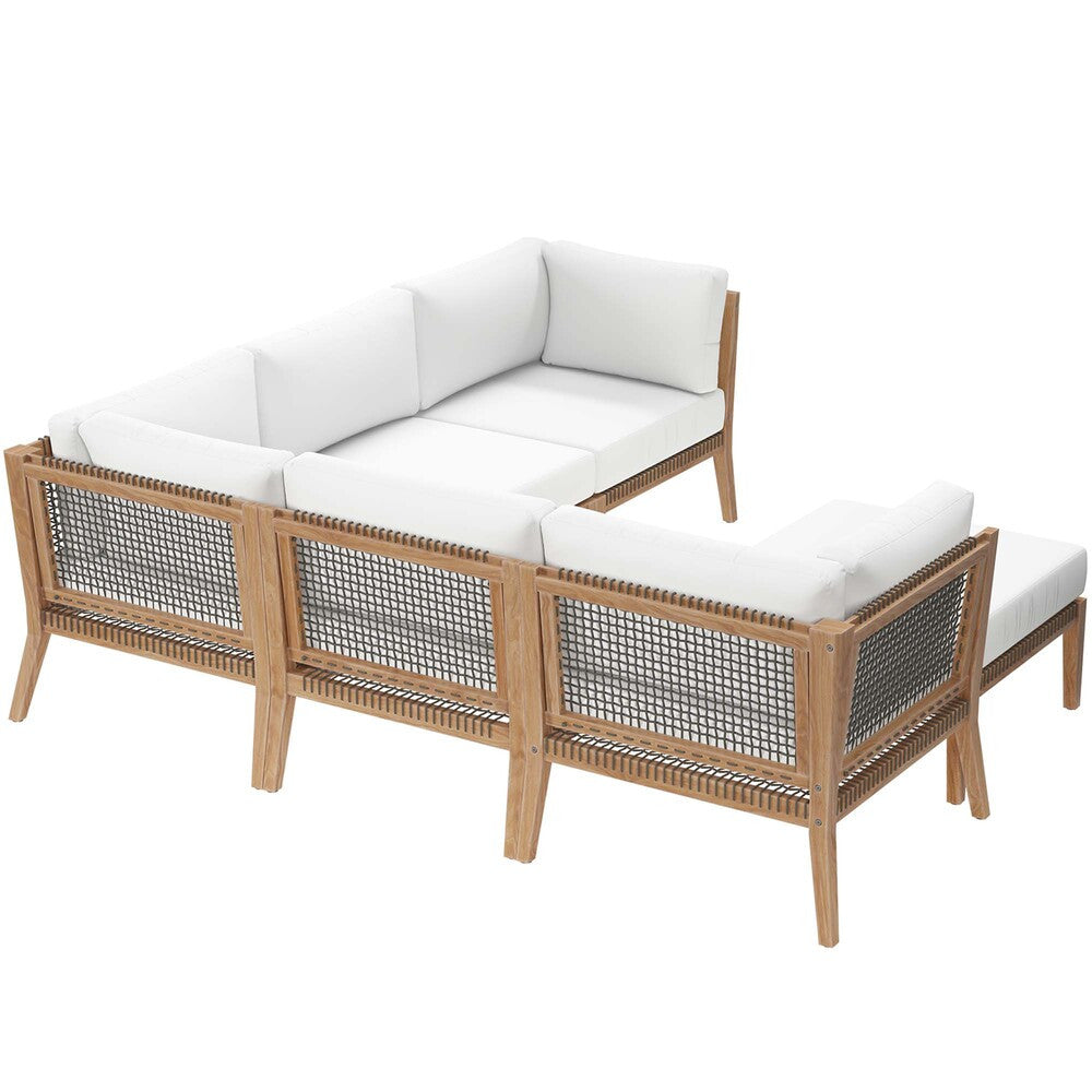 EEI-6124 Clearwater 6-Piece Outdoor Patio Teak Wood Sectional Sofa by Modway