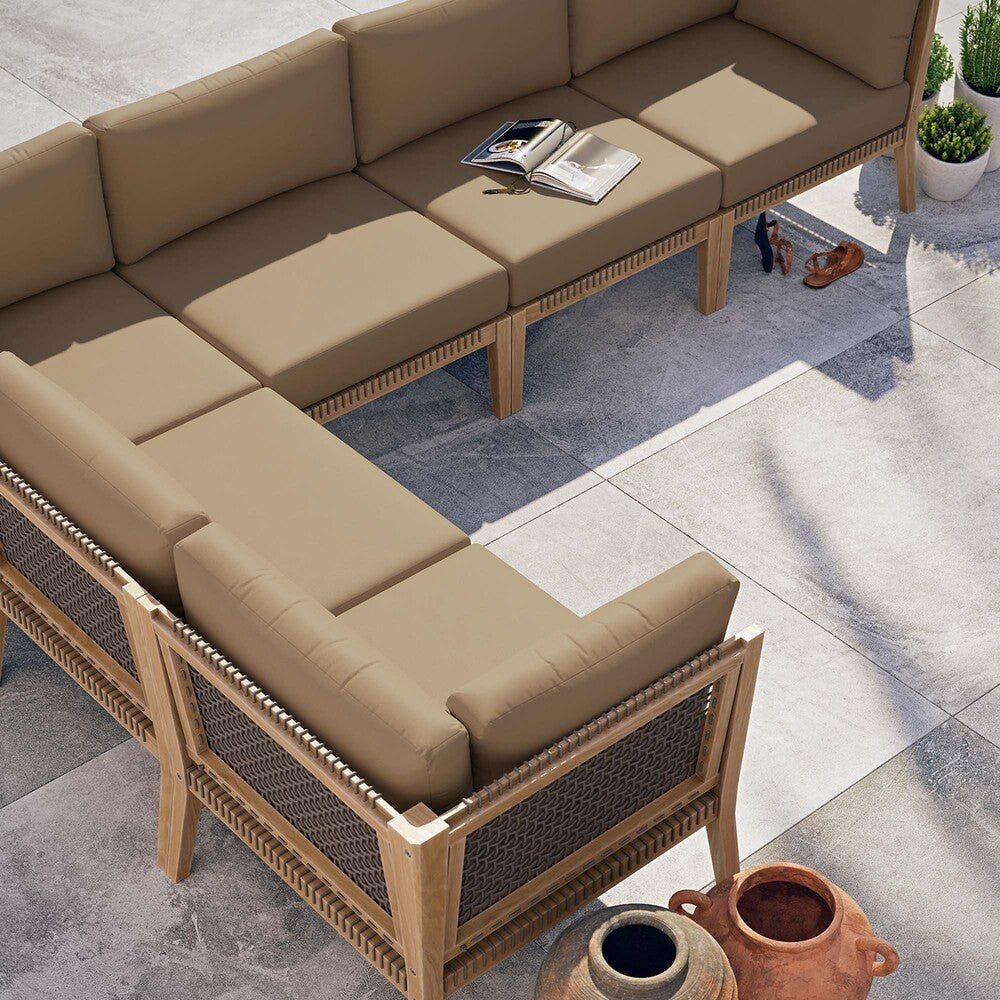 EEI-6125 Clearwater 6-Piece Outdoor Patio Teak Wood Sectional Sofa by Modway