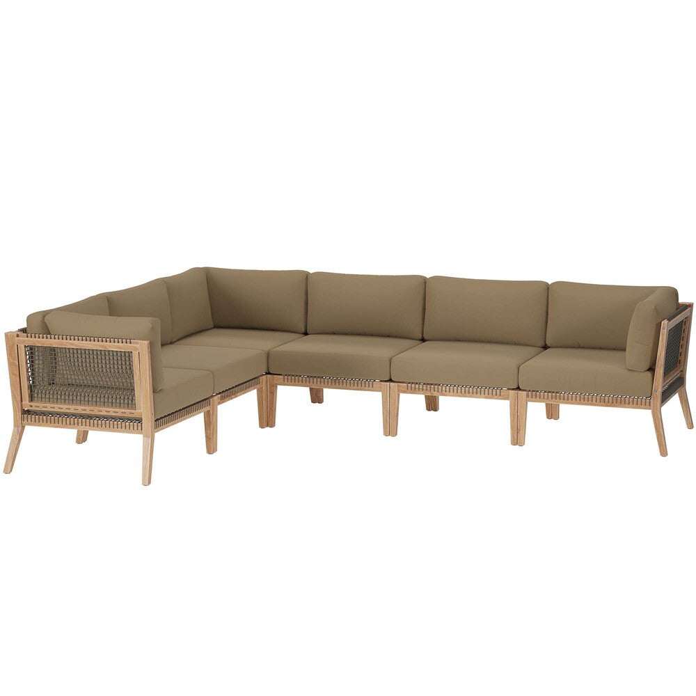 EEI-6125 Clearwater 6-Piece Outdoor Patio Teak Wood Sectional Sofa by Modway