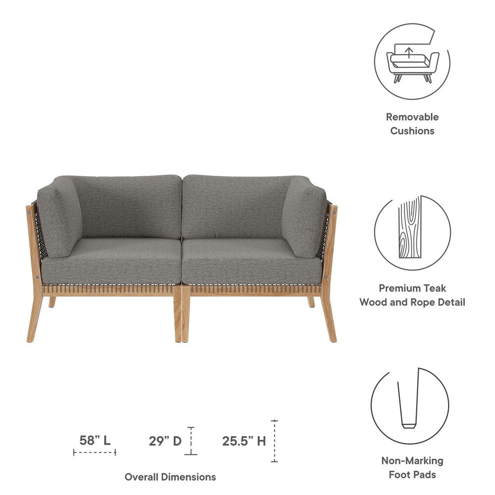 EEI-6119 Clearwater Outdoor Patio Teak Wood Loveseat by Modway